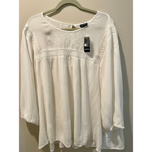Torrid Plus Size Cream Gauze Blouse 3X Long Sleeve Embroidered Flowing NWT‎ - Picture 1 of 8
